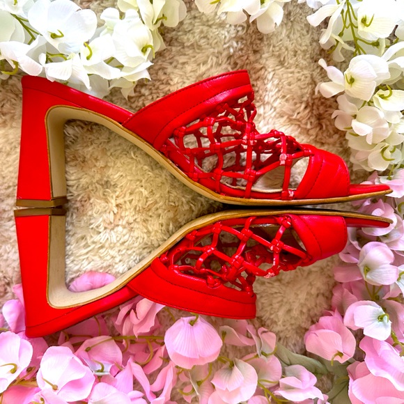Napoleoni Leather Woven Net Heel Sandals, Mules | Red ❤️ | Women’s Size: 40, EU - Picture 2 of 10
